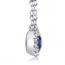 Diamond & Blue Sapphire Halo Pendant Necklace 14k White Gold (0.18ct)