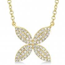 Diamond Pave Flower Pendant Necklace 14k Yellow Gold (0.20ct)
