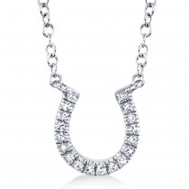 Diamond Lucky Horseshoe Pendant Necklace 14k White Gold (0.06ct)