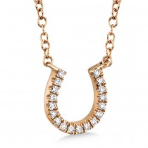 Diamond Lucky Horseshoe Pendant Necklace 14k Rose Gold (0.06ct)