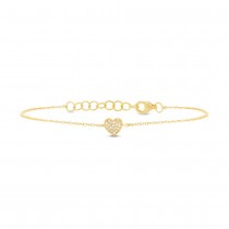 0.04ct 14k Yellow Gold Diamond Pave Heart Bracelet