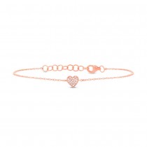 0.04ct 14k Rose Gold Diamond Pave Heart Bracelet