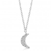 Diamond Crescent Moon Pendant Necklace 14k White Gold (0.06ct)