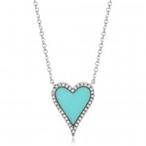 Diamond & Composite Turquoise Heart Pendant Necklace 14k White Gold (0.78ct)