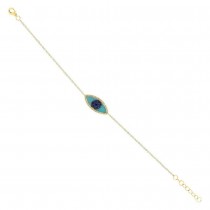 Turquoise & Diamond & Blue Sapphire Evil Eye Bracelet 14k Yellow Gold (0.26ct)