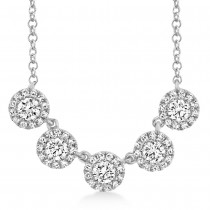 Diamond Halo Style Five Stone Pendant Necklace 14k White Gold (0.53ct)
