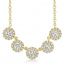 Diamond Halo Style Five Stone Pendant Necklace 14k Yellow Gold (0.53ct)
