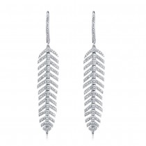 Diamond Accented Feather Huggie Drop Earrings 14k White Gold (0.60ct)