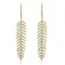 Diamond Accented Feather Huggie Drop Earrings 14k Yellow Gold (0.60ct)
