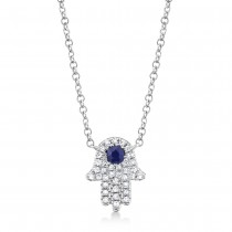 Diamond & Blue Sapphire Hasma Pendant Necklace 14k White Gold (0.17ct)