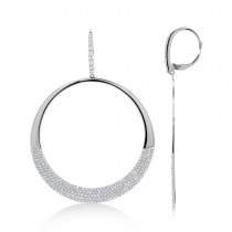 Diamond Pave Circle Huggie Drop Earrings 14k White Gold (1.37ct)