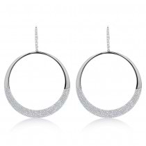 Diamond Pave Circle Huggie Drop Earrings 14k White Gold (1.37ct)