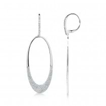 Diamond Pave Oval Huggie Drop Earrings 14k White Gold (0.85ct)