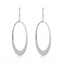 Diamond Pave Oval Huggie Drop Earrings 14k White Gold (0.85ct)