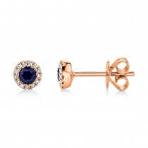 Diamond & Blue Sapphire Halo Stud Earrings 14k Rose Gold (0.36ct)