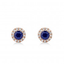 Diamond & Blue Sapphire Halo Stud Earrings 14k Rose Gold (0.36ct)