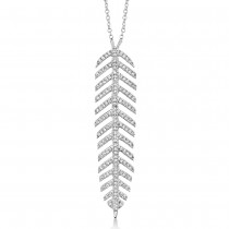 Diamond Pave Feather Pendant Necklace 14k White Gold (0.29ct)