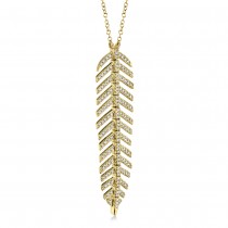 Diamond Pave Feather Pendant Necklace 14k Yellow Gold (0.29ct)