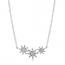 Diamond Triple Starburst Necklace 14k White Gold (0.09ct)