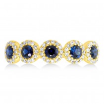Diamond & Blue Sapphire Halo Style Ring 14k Yellow Gold (0.90ct)
