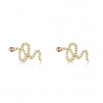Diamond & Ruby Snake Stud Earrings 14k Yellow Gold (0.16ct)