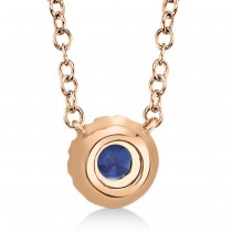 Diamond & Blue Sapphire Halo Pendant Necklace 14k Rose Gold (0.18ct)