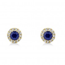 Diamond & Blue Sapphire Halo Stud Earrings 14k Yellow Gold (0.36ct)