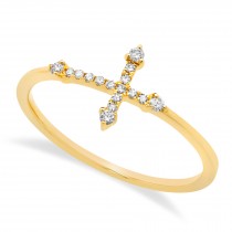 Diamond Accented Horizontal Cross Ring 14k Yellow Gold (0.09ct)
