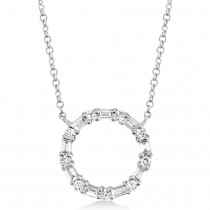Diamond Baguette Circle Pendant Necklace 14k White Gold (0.29ct)