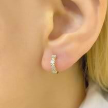 Baguette & Round Diamond Huggie Earrings 14k White Gold (0.42ct)