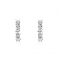 Baguette & Round Diamond Huggie Earrings 14k White Gold (0.42ct)