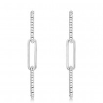 Diamond Accented Paper Clip Link Drop Earrings 14k White Gold (0.17ct)