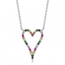 Diamond & Multi-Color Pave Heart Pendant necklace in 14K White Gold (0.22ct)