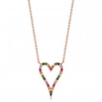 Diamond & Multi-Color Pave Heart Pendant necklace in 14K Rose Gold (0.22ct)