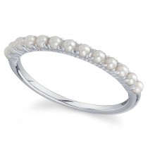 Cultured Pearl Stackable Ring Band 14K White Gold (2mm)
