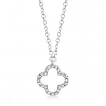 Diamond Accented Clover Pendant Necklace 14k White Gold (0.08ct)