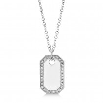 Diamond Accented Dog Tag Pendant Necklace 14k White Gold (0.40ct)