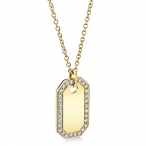 Diamond Accented Dog Tag Pendant Necklace 14k Yellow Gold (0.40ct)