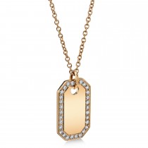 Diamond Accented Dog Tag Pendant Necklace 14k Rose Gold (0.40ct)