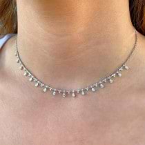 Pear Diamond Dangle Station Necklace 14k White Gold (2.12ct)