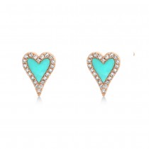 Turquoise & Diamond Heart Stud Earrings 14k Rose Gold (0.49ct)