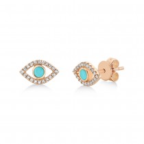 Turquoise & Diamond Evil Eye Stud Earrings 14k Rose Gold (0.26ct)
