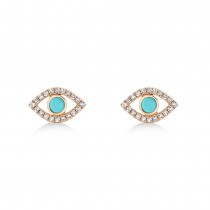 Turquoise & Diamond Evil Eye Stud Earrings 14k Rose Gold (0.26ct)