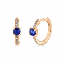 Blue Sapphire & Diamond Huggie Hoop Earrings 14k Rose Gold (0.39ct)