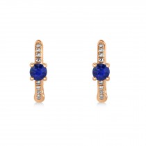 Blue Sapphire & Diamond Huggie Hoop Earrings 14k Rose Gold (0.39ct)