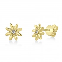 Bezel Diamond Sunflower Stud Earrings 14k Yellow Gold (0.03ct)