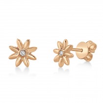 Bezel Diamond Sunflower Stud Earrings 14k Rose Gold (0.03ct)