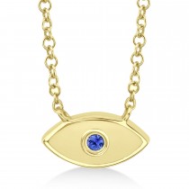 Blue Sapphire Evil Eye Pendant Necklace 14K Yellow Gold (0.03ct)