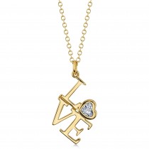 Love Spelled Out Heart Diamond Pendant Necklace 14k Yellow Gold (0.11ct)