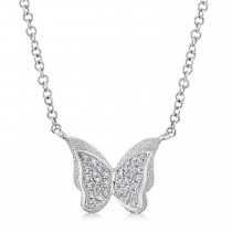 Diamond Butterfly Pendant Necklace 14K White Gold (0.06ct)